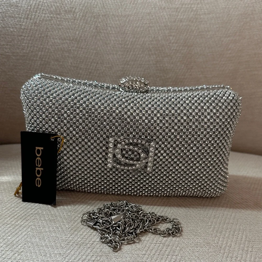 Bebe Sparkling Silver Clutch and Shoulder evening bag